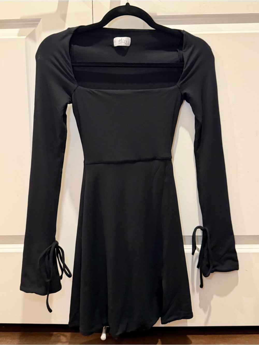 Oh Polly Baize Square Neck Long Sleeve Mini Dress Black Sz 0